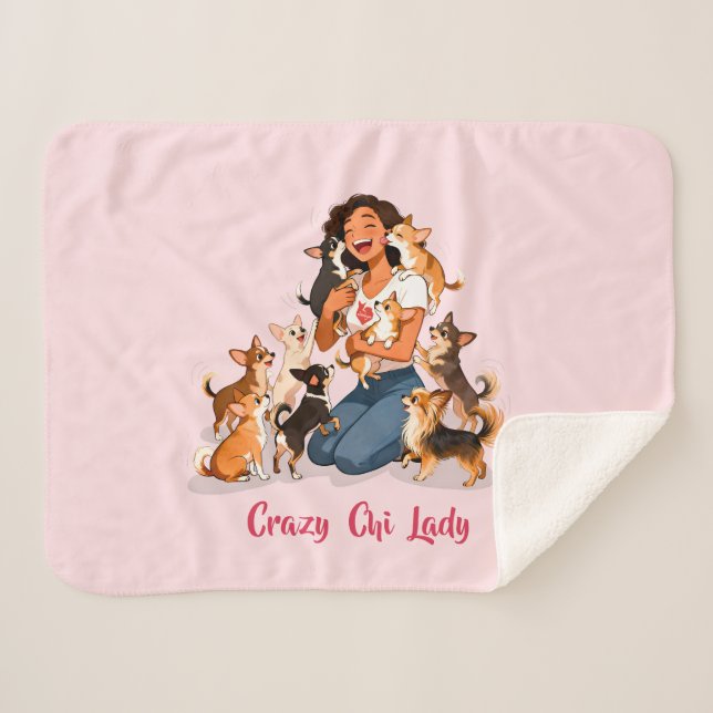 Couverture Sherpa Chimigos - Crazy Chi Lady - Chihuahua  (Devant (Horizontal))