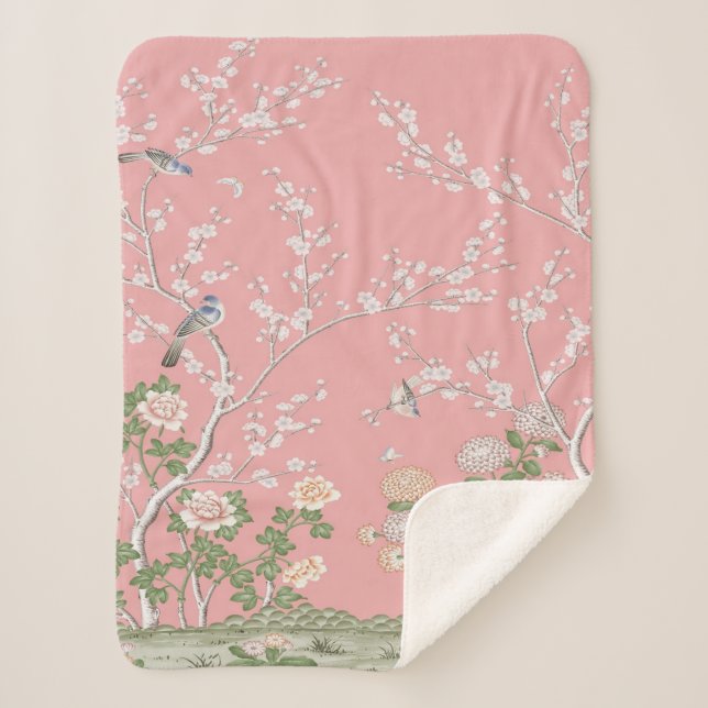 Couverture Sherpa Chinoiserie rose (Devant)