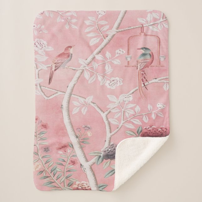 Couverture Sherpa Chinoiserie rose (Devant)