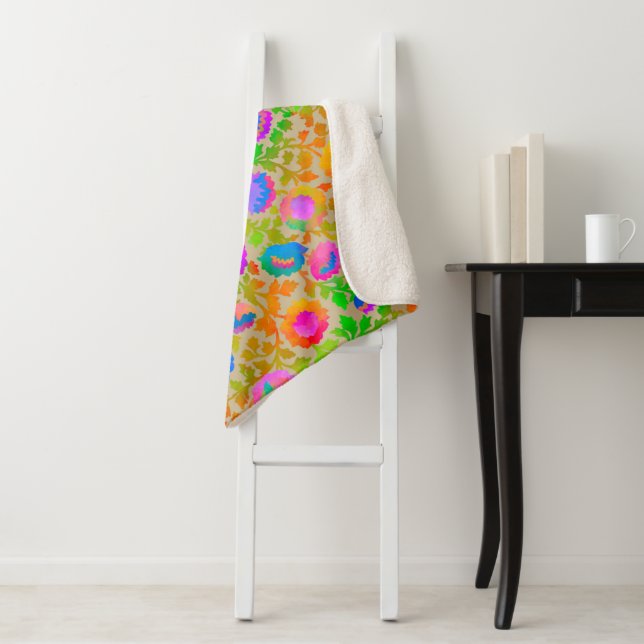 Couverture Sherpa Chintz Floral Exotique Beige (En situation)