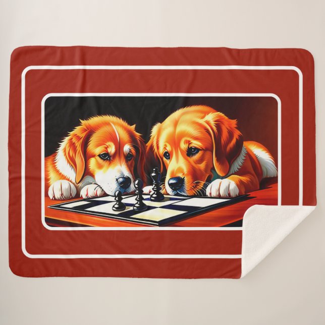 Couverture Sherpa Chiots mignons Jouer À La Poitrine (Devant (Horizontal))