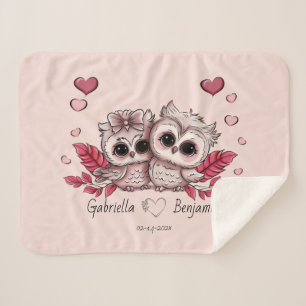 Couverture Sherpa Chouette cartonnée amoureux Coeur Saint-Valentin