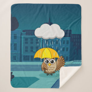Couverture Sherpa Chouette mignonne avec parapluie le jour de la plu