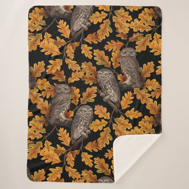 Couverture Sherpa Chouettes d'automne sur noir (Devant)