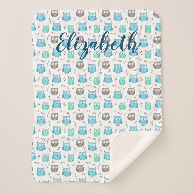 Couverture Sherpa Chouettes et branches Motif Sherpa Blanket (Devant)