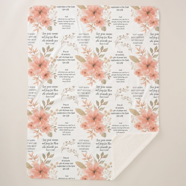 Couverture Sherpa Christian PRAYER Peach Floral (Devant)