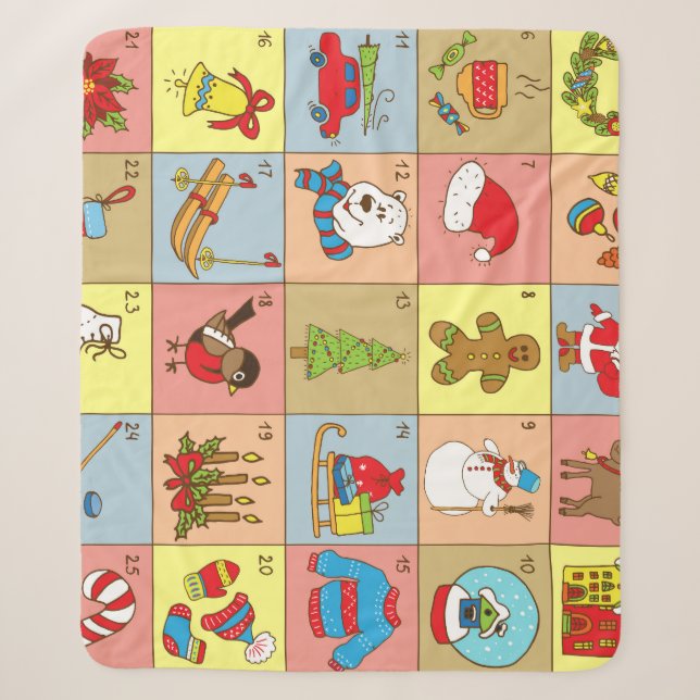 Couverture Sherpa Christmas Advent : Collection d'éléments Doodle (Devant)