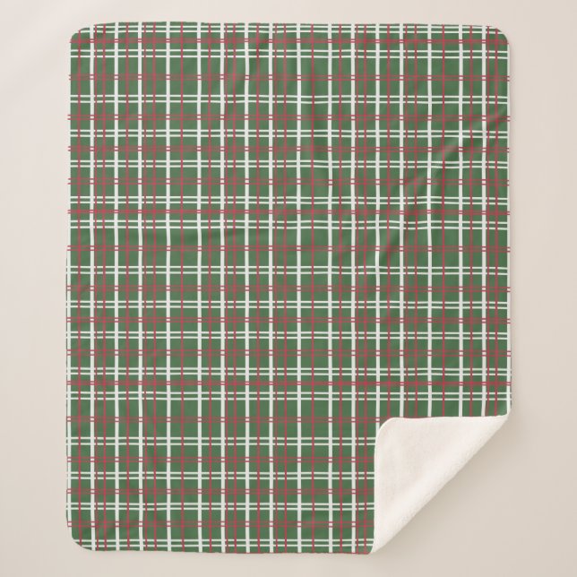 Couverture Sherpa Christmas Plaid, Green, Red, White (Devant)