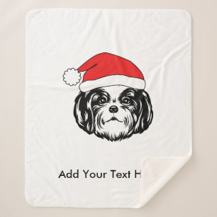 Couverture Sherpa Christmas Shih Tzu Chien Santa Hat