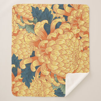 Couverture Sherpa Chrysanthèmes japonais : motif floral jaune.