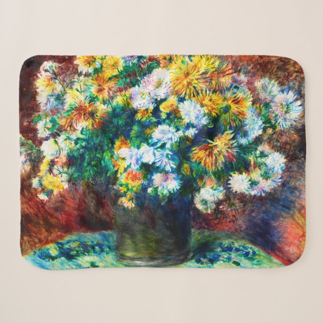 Couverture Sherpa Chrysanthèmes vintages par Pierre-Auguste Renoir (Devant (Horizontal))