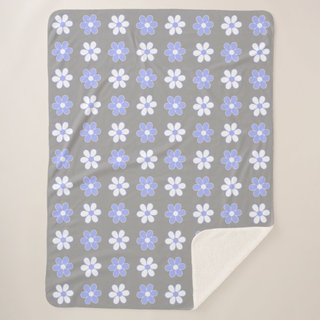 Couverture Sherpa Ciel bleu et fleurs blanches sur gris argenté (Devant)