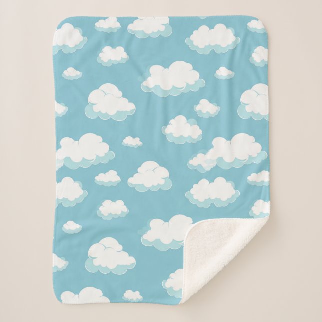 Couverture Sherpa Ciel bleu et Motif nuages (Devant)