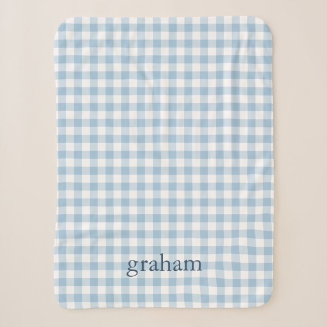 Couverture Sherpa Ciel Bleu Gingham Monogrammé (Devant)