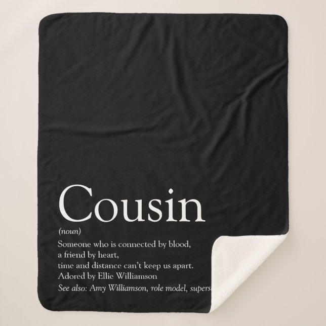 Couverture Sherpa Citation de cousin cool et fun noir et blanc moder (Devant)