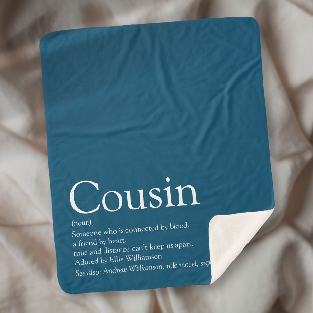 Couverture Sherpa Citation de Cousin Fun Typographique Bleu Moderne (Modern Blue Typographic Fun Cool Cousin Quote Sherpa Blanket)