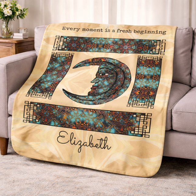 Couverture Sherpa Citation Inspirante Lune Mandala Boho Turquoise (Créateur téléchargé)