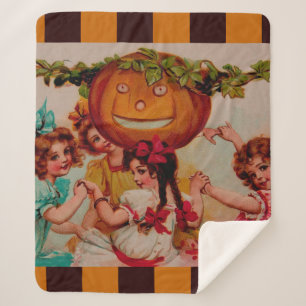 Couverture Sherpa Citrouille de la fête d'Halloween vintage