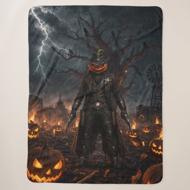 Couverture Sherpa Citrouille de sheriff cowboy d'Halloween effrayant (Devant)