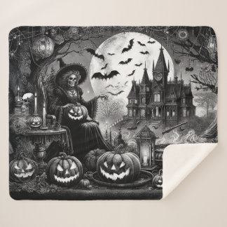 Couverture Sherpa Citrouille de sorcière squelette