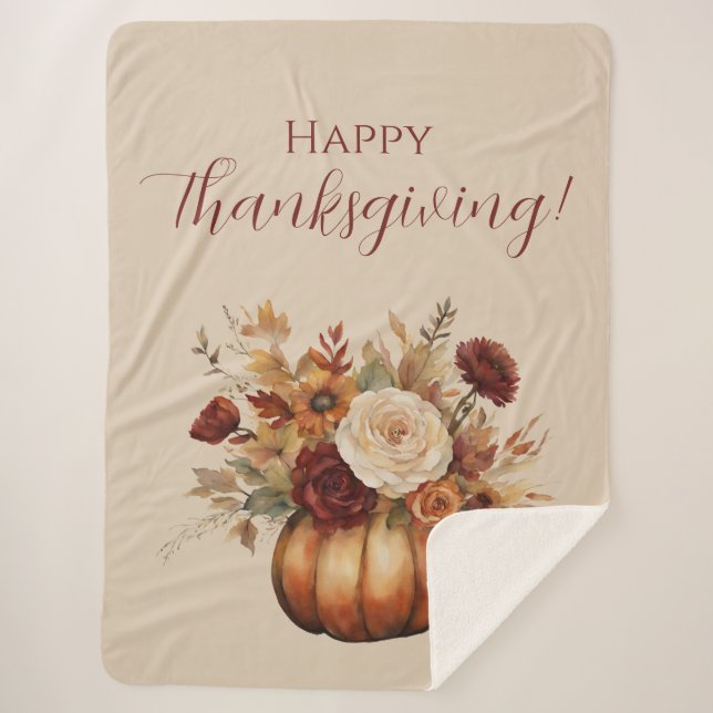 Couverture Sherpa Citrouille et fleurs d'aquarelle d'automne (Devant)