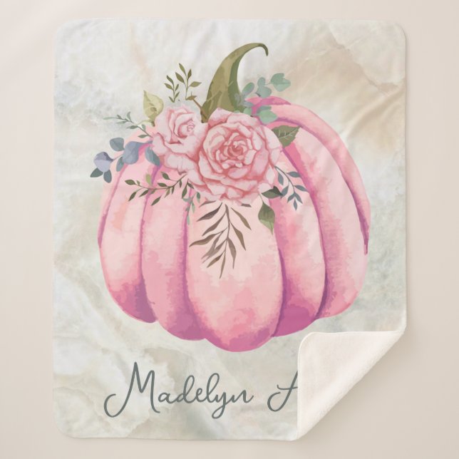 Couverture Sherpa Citrouille rose pâle Nom Fille Salle (Devant)