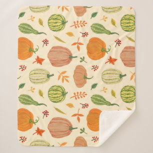 Couverture Sherpa Citrouille vert et orange, motif sans soudure.