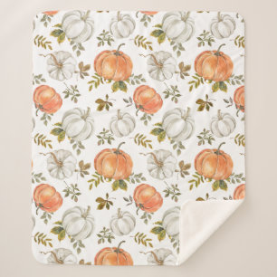 Couverture Sherpa Citrouilles d'aquarelle et Motif d'automne de feui
