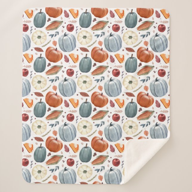 Couverture Sherpa Citrouilles d'automne et feuilles d'automne Motif (Devant)