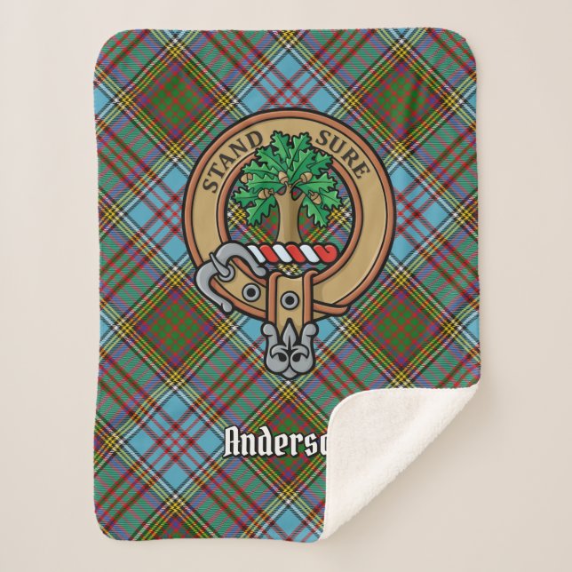 Couverture Sherpa Clan Anderson Crest sur Tartan (Devant)
