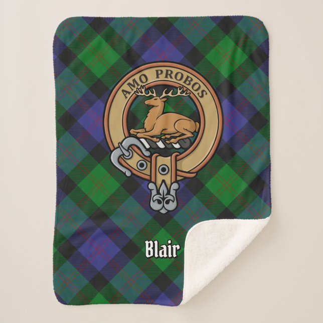 Couverture Sherpa Clan Blair Crest sur Tartan (Devant)