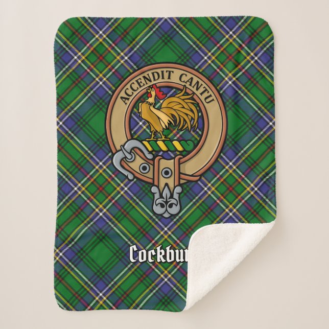 Couverture Sherpa Clan Cockburn Crest sur Tartan (Devant)
