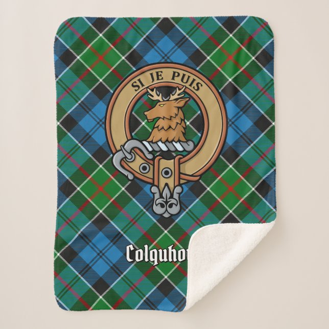 Couverture Sherpa Clan Colquhoun Crest sur Tartan (Devant)