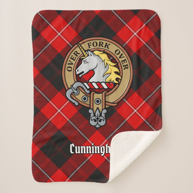 Couverture Sherpa Clan Cunningham Crest sur Tartan (Devant)