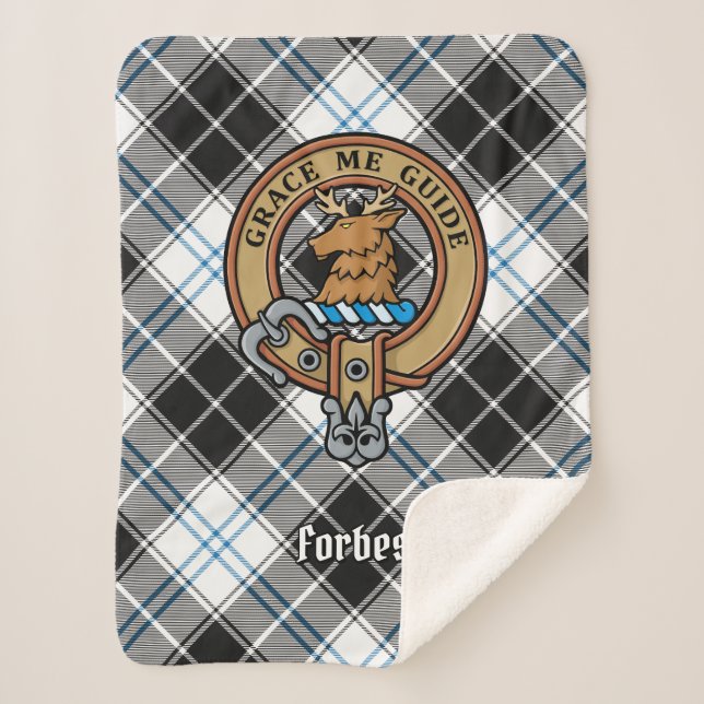 Couverture Sherpa Clan Forbes Crest sur la robe Tartan (Devant)