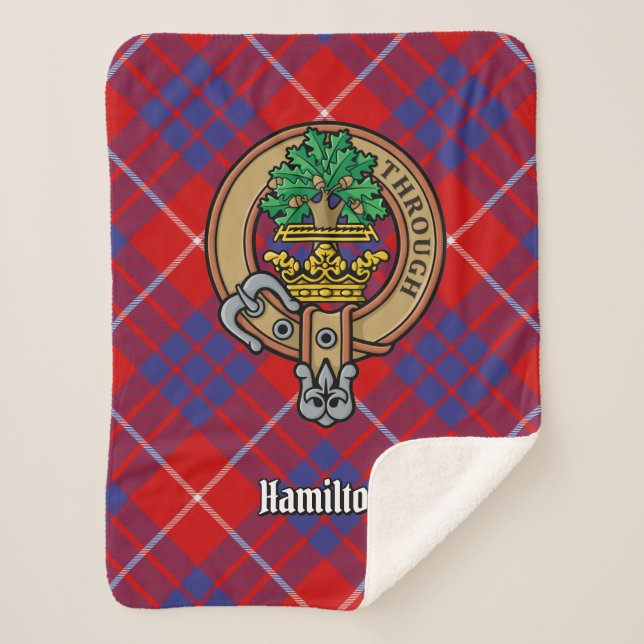 Couverture Sherpa Clan Hamilton Crest sur Red Tartan (Devant)