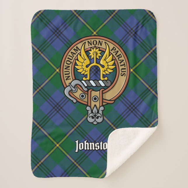 Couverture Sherpa Clan Johnston Crest sur Tartan (Devant)