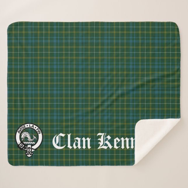 Couverture Sherpa Clan Kennedy Crest Badge & Tartan (Devant (Horizontal))