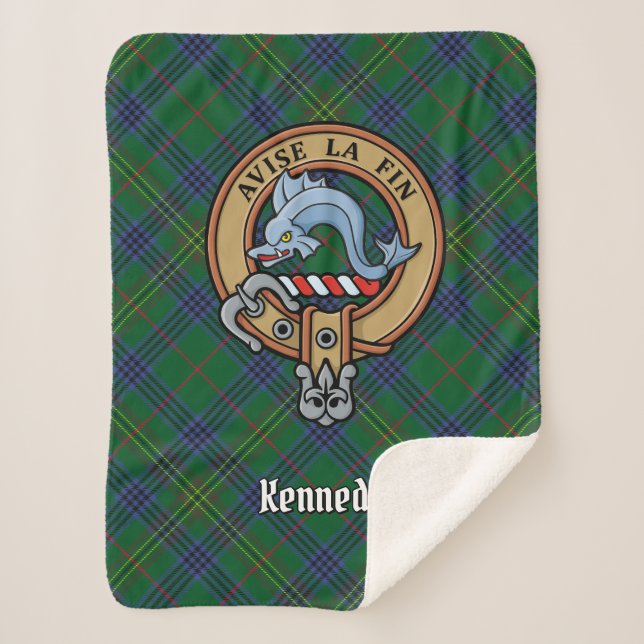 Couverture Sherpa Clan Kennedy Crest sur Tartan (Devant)