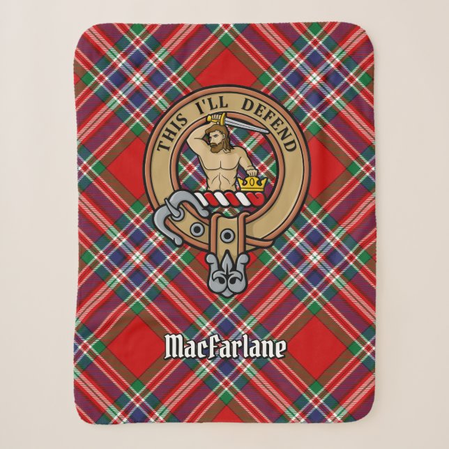 Couverture Sherpa Clan MacFarlane Crest sur Red Tartan (Devant)