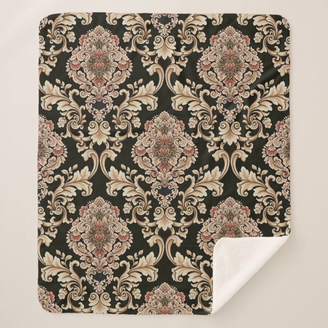 Couverture Sherpa classic damask jacquard pattern with frameabstract (Devant)