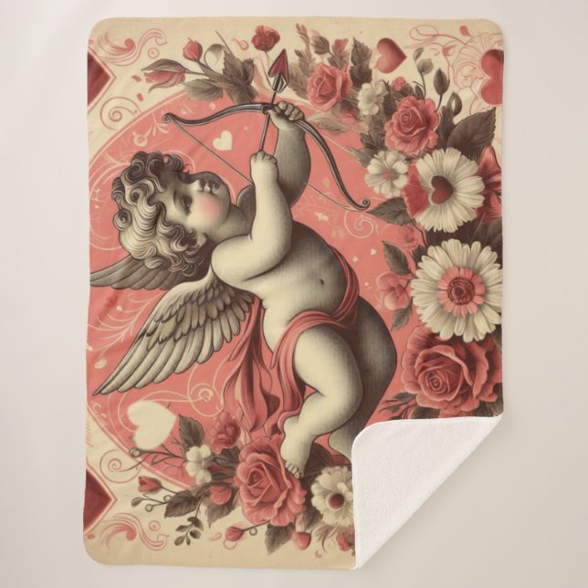 Couverture Sherpa Classic/Vintage/Retro Saint-Valentin cupide (Devant)
