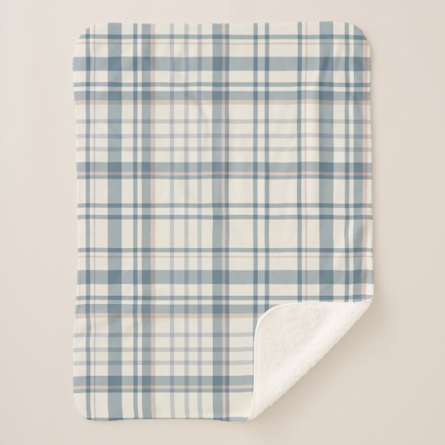 Couverture Sherpa Classique carreaux bleu doux et beige (Devant)
