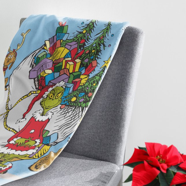 Couverture Sherpa Classique Le Grinch | Le Grinch & Max Fugue en tra (Blanket on chair)