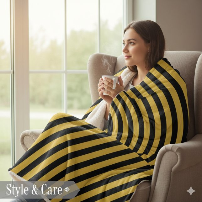 Couverture Sherpa Classique rayé noir et or métallisé (Classic Black and Metallic Gold Striped Sherpa Blanket)