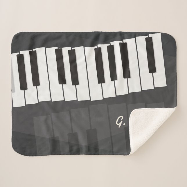 Couverture Sherpa Clavier de piano noir et blanc personnalisé. Ajout (Devant (Horizontal))