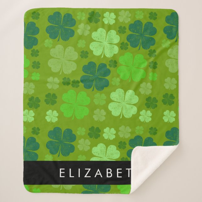 Couverture Sherpa Cloches Vertes, Cloches Lucky, Votre Nom (Devant)