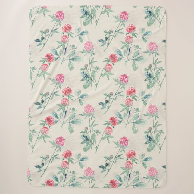 Couverture Sherpa Clover, shamrock sur beige. (Devant)