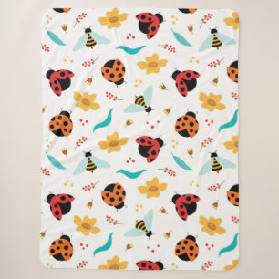 Couverture Sherpa Coccinelles et abeilles colorées sur un fond flora