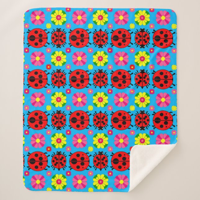 Couverture Sherpa Coccinelles et fleurs colorées (Devant)